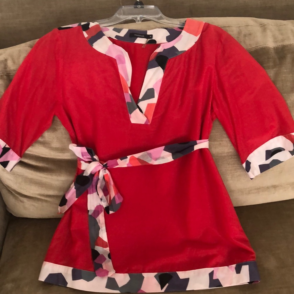 Red cotton mid sleeve top